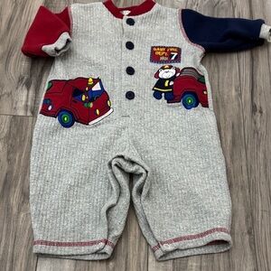 Baby Fire Department Gray Onesie Sesame Street Sz 3/6 month